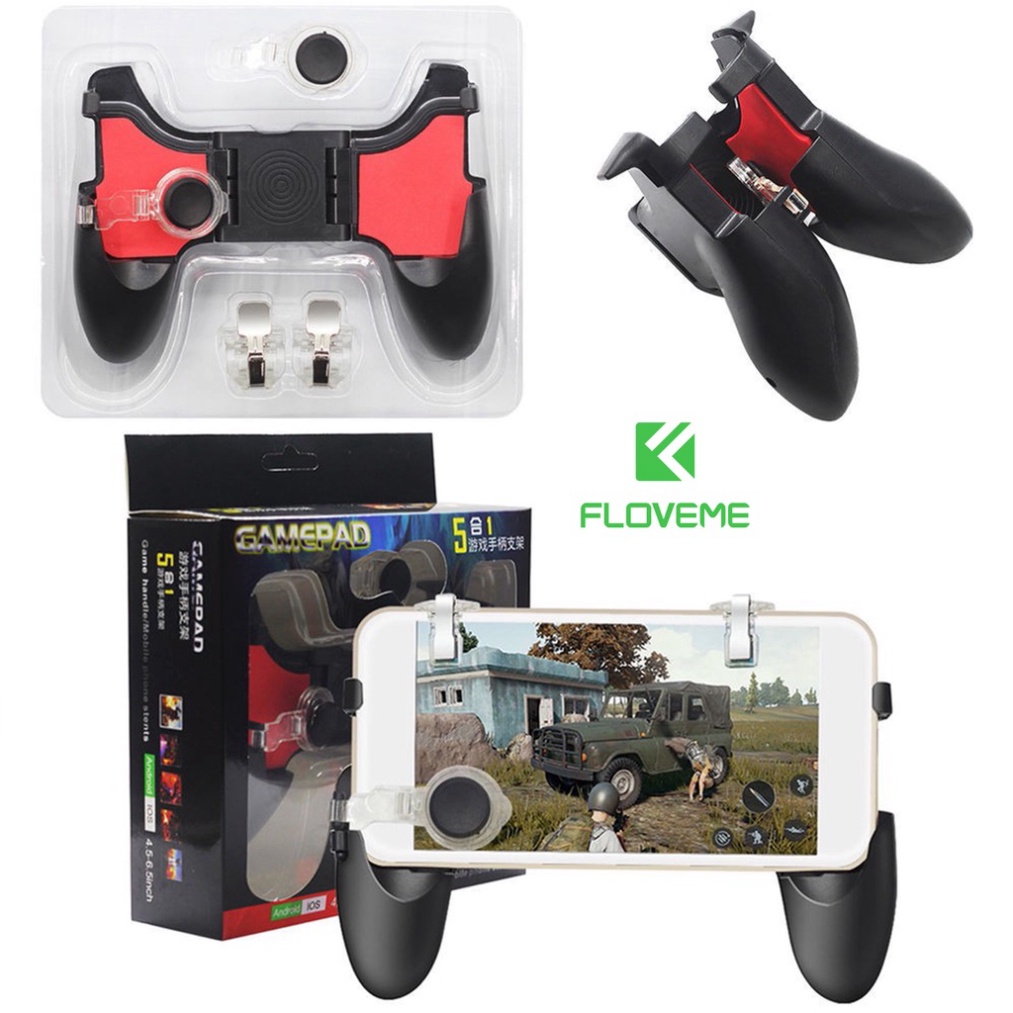 Tay cầm chơi game Floveme 5in1, kèm 2 nút bắn 2 nút di chuyển, chơi game CrossFire, PUBG, Rule of Survival thả phanh .