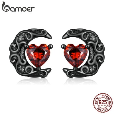 BAMOER Bông Tai bạc 925 Hình Mặt Trăng Thời Trang Cho Nam Nữ