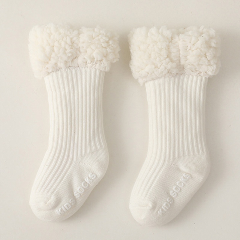 Vớ Cotton Len Lông Cừu Dày Dặn Chống Trượt Màu Sắc Đơn Giản Dành Cho Bé