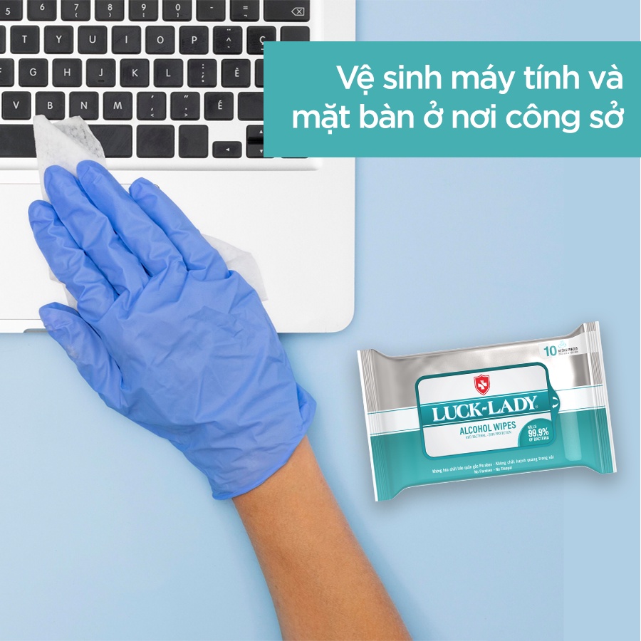 Khăn ướt cồn kháng khuẩn LuckLady 10 tờ/gói - Combo 50 gói