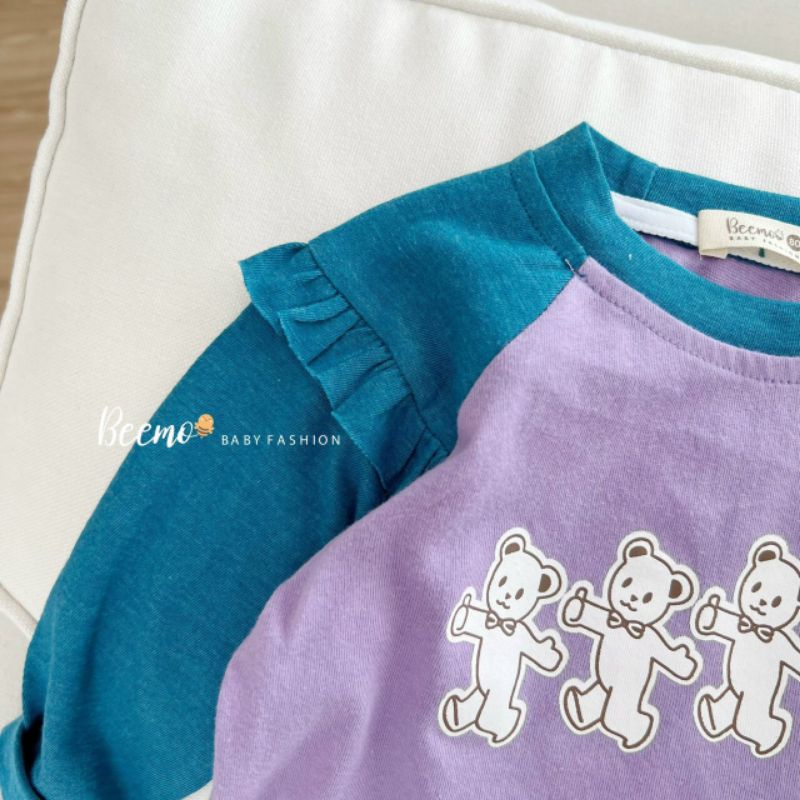Áo phông dài tay cho bé gái cổ tròn, tay bèo