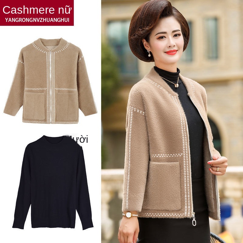 Mẹ trung niên mới quần áo mùa thu 40-50 tuổi giả lông chồn khoác nhung nữ ngắn