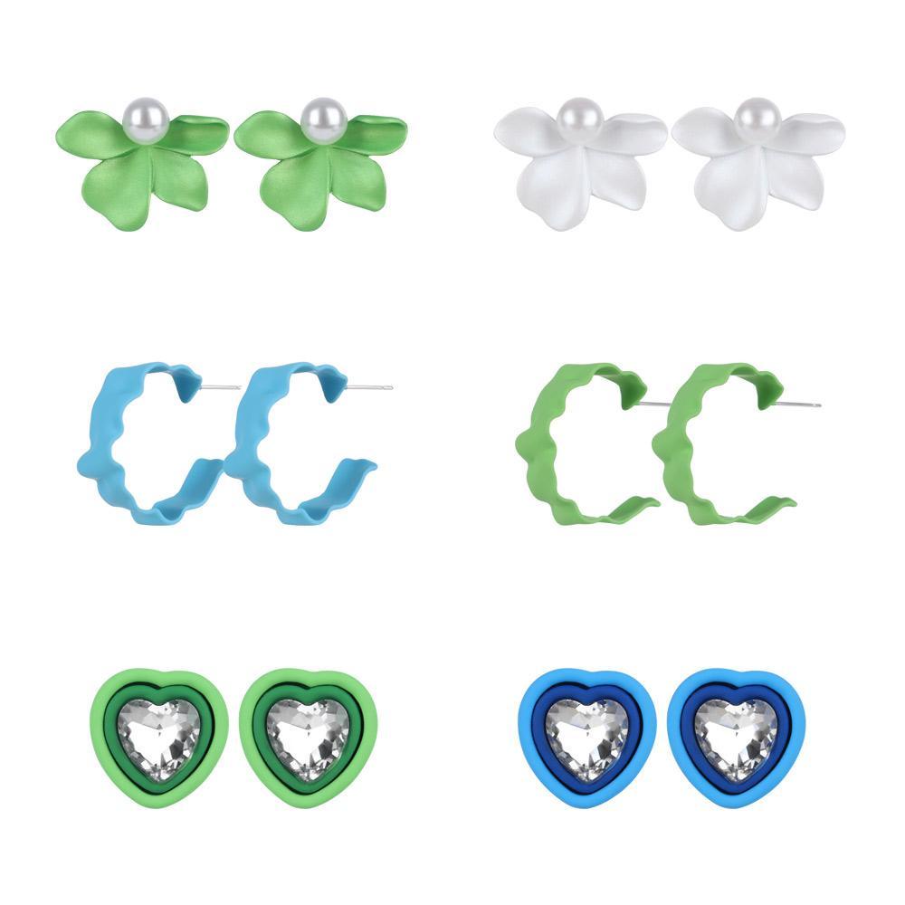 LAY Bông Tai Hình Hoa Màu Xanh Lá / Trắng Thời Trang Mùa Xuân Xinh Xắn