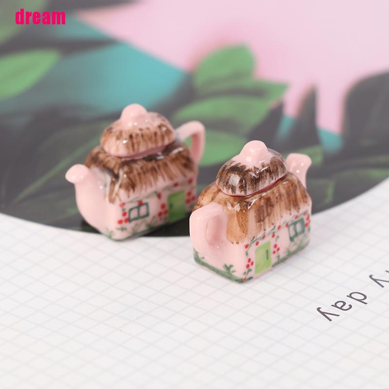 Mô hình ấm trà bằng sứ tỉ lệ 1 / 12 trang trí nhà búp bê