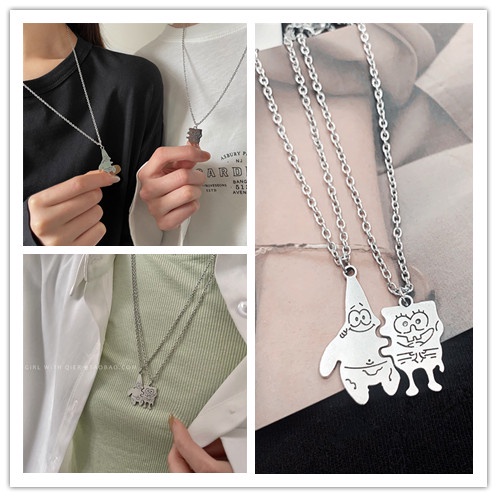 Set 2 dây chuyền mặt hình nhân vật bọt biển hoạt hình dễ thương dành cho cặp đôi