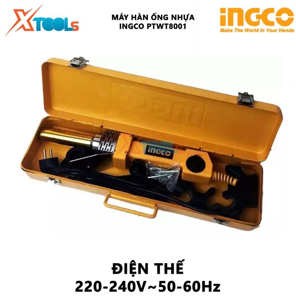 Máy hàn ống nhựa INGCO PTWT8001 | Máy hàn nhiệt 800 W, bộ ổ cắm nhiệt 16, 20, 25, 32mm, Điều chỉnh nhiệt 0-300°C hàn ống