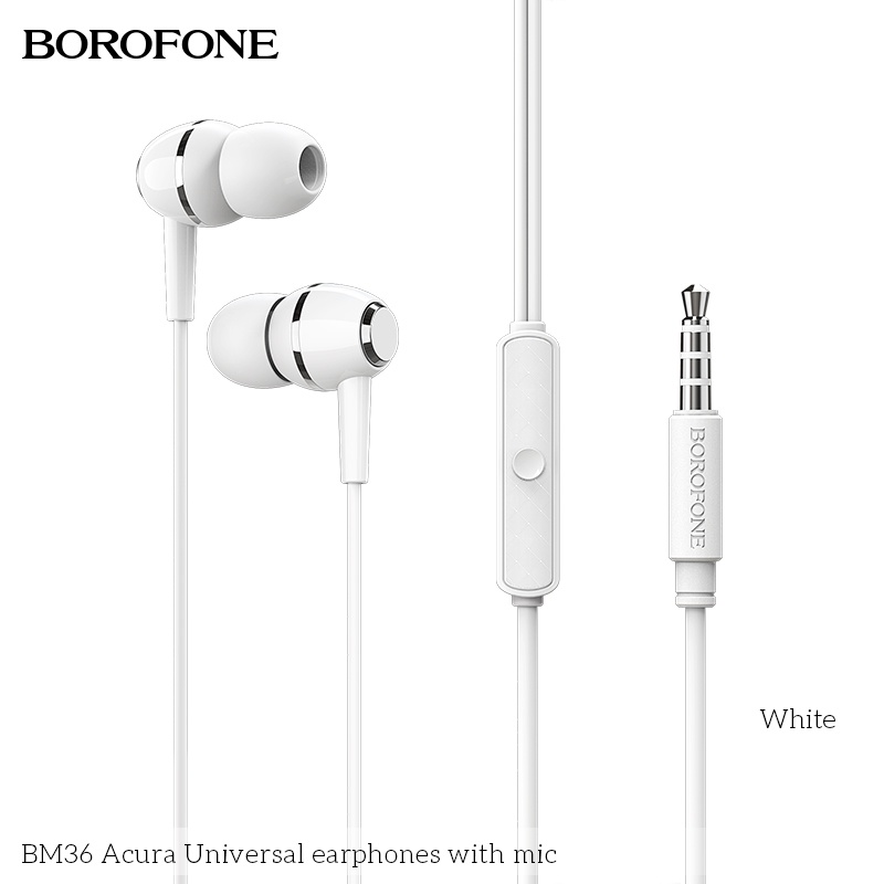 Tai nghe nhét tai BOROFONE BM36 chống ồn, nghe hay có mic đàm thoại, dây dài 1.2m - Chính hãng
