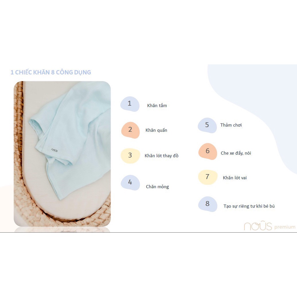 [CHÍNH HÃNG] Khăn xô đa năng cotton &amp; sợi tre bamboo kích thước 1m2x1m2 Nous