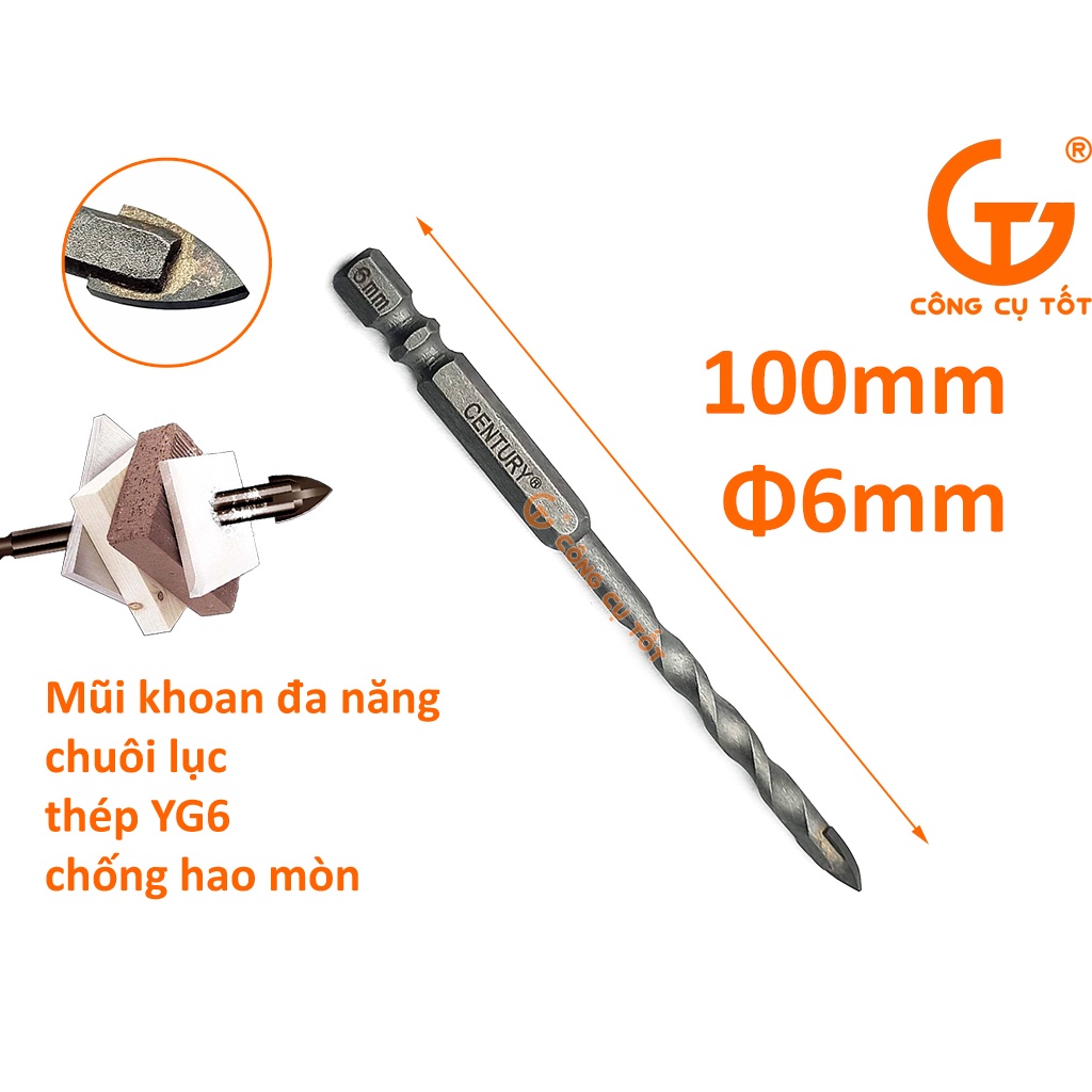 Mũi khoan đa năng chuôi lục Century thép YG6 chống hao mòn