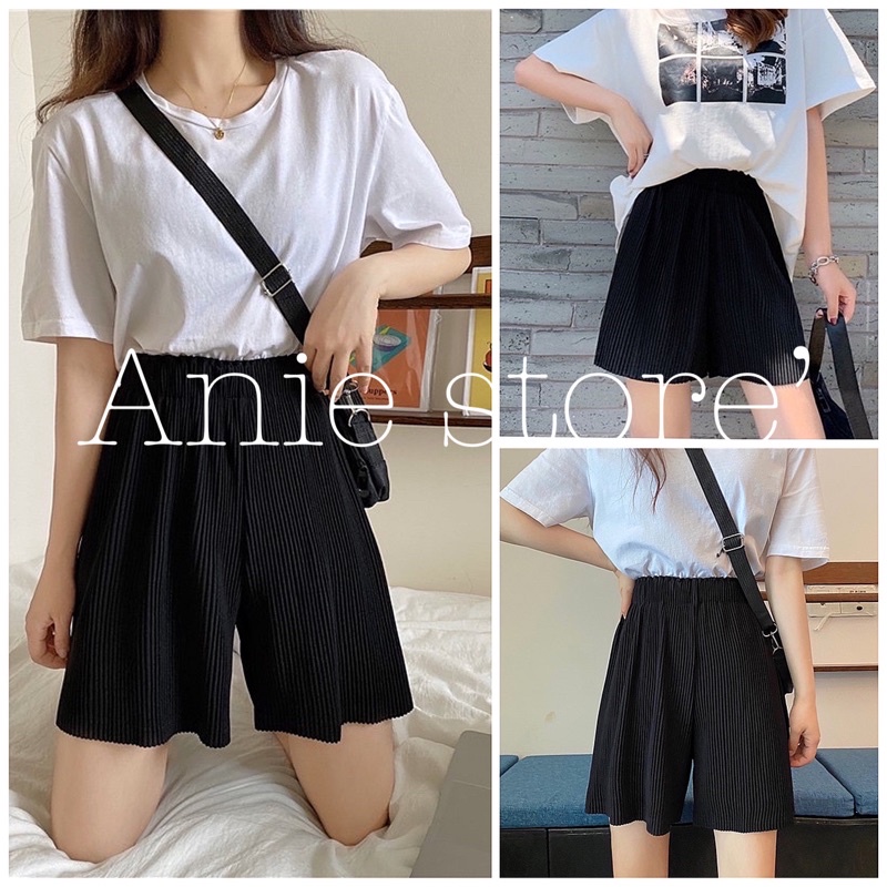 Quần Short Nữ Dập Li Ống Rộng 🦋 Quần Đùi Nữ Cạp Chun Màu Đen 🦋