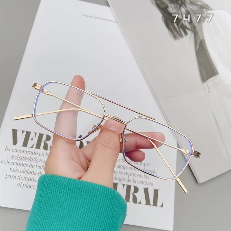 (HENGHA) Kính Mát Gọng Vuông Đôi Bằng Kim Loại Chống Ánh Sáng Xanh Lam Phong Cách INS