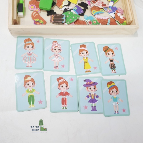 Xếp hình nam châm chủ đề công chúa , lắp ráp trang phục công chúa Girl Dressing kèm bảng đen và phấn , bút dạ MWZ-2062