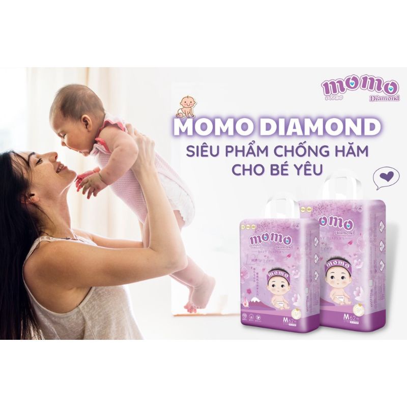 Bỉm Tã dán/quần MOMO DIAMOND ORGANIC S64,M62,M60,L54,XL50,XXL48,XXXL46