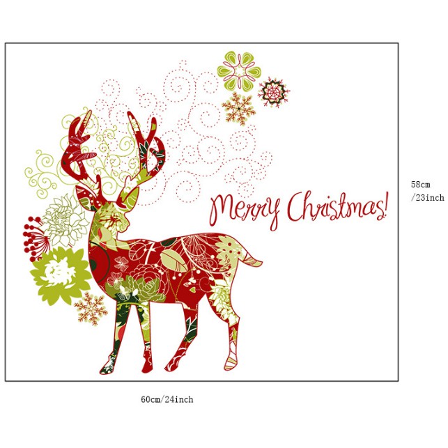 Decal dán kính cao cấp / Tuần lộc săc màu Merry Christmas