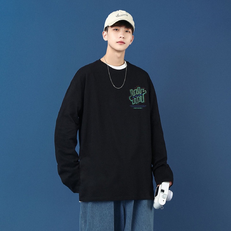 Áo thun tay dài dáng rộng in chữ graffiti phong cách Hàn Quốc thời trang cho nam size M-5XL