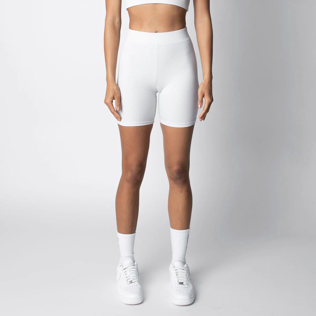Hàng xuất xịn - Quần tập đùi lưng cao màu trắng biker thun gân xuất khẩu