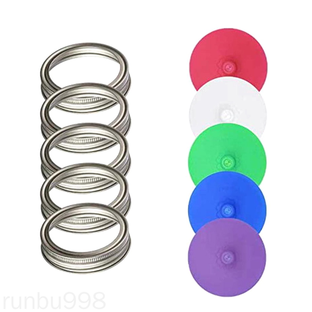 Set 5 Nắp Đậy Chai Lọ Bằng Silicone Có Vòng Thép Runbu998