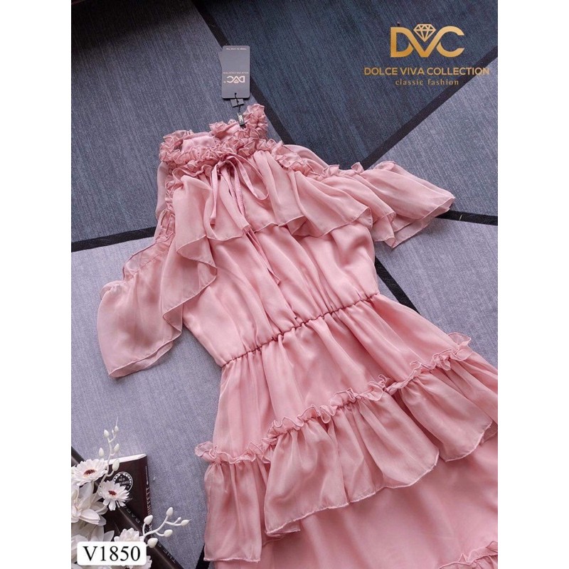 V1850 - váy cổ yếm màu hồng