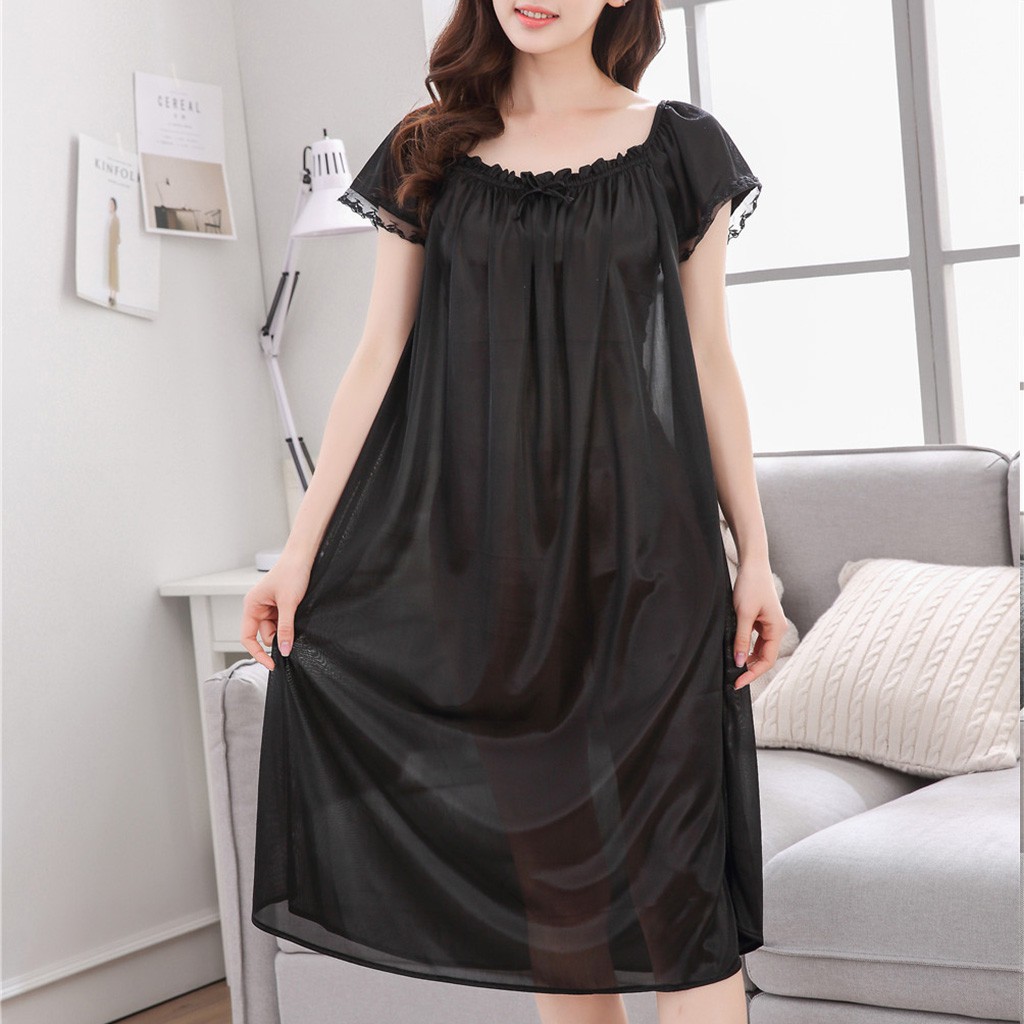 Váy ngủ tay ngắn phối ren form rộng thoải mái cho nữ | BigBuy360 - bigbuy360.vn