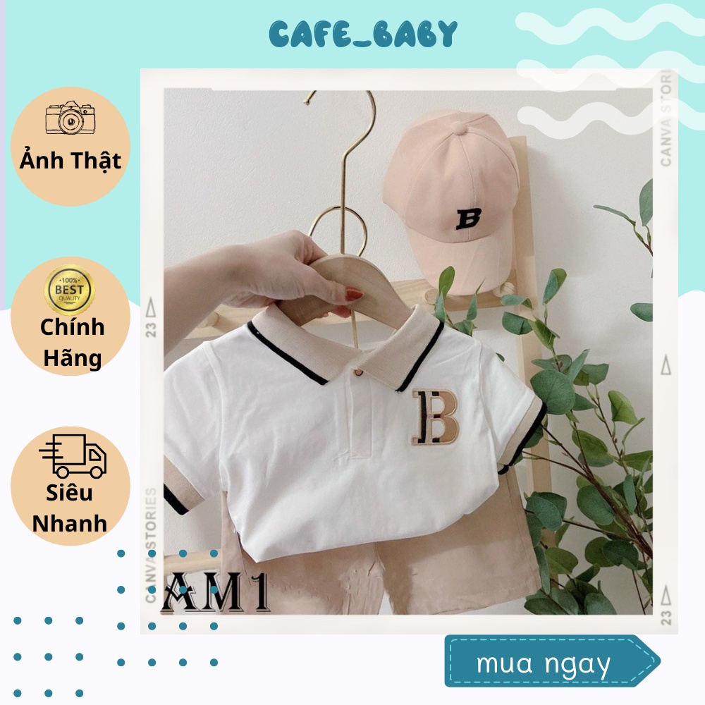 Bộ quần áo polo có cổ cộc tay trẻ em chất Cotton cao cấp cho bé trai từ 10 đến 20kg CAFE_BABY037
