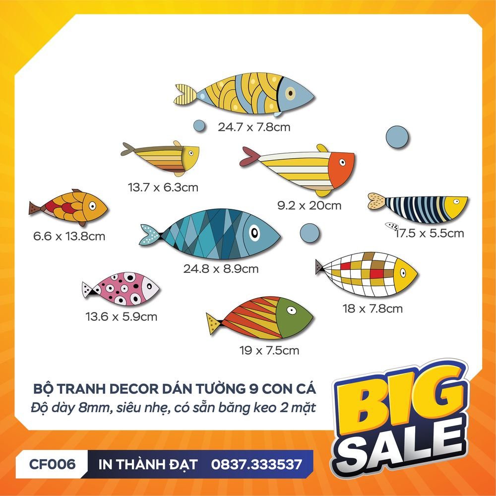 ❌SỈ LẺ❌ Tranh trang trí dán tường cá 3D siêu nhẹ, hiện đại trang trí phòng khách, phòng ngủ - tặng băng dính 2 mặt