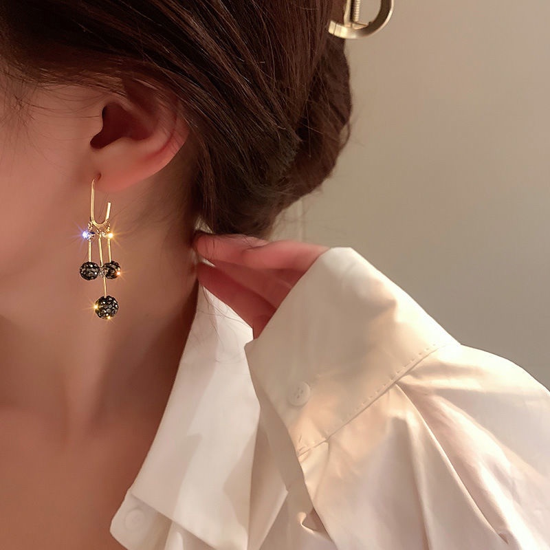 Bông Tai Bạc 925 Đính Đá Phối Tua Rua Xinh Xắn Phong Cách Retro Hàn Quốc