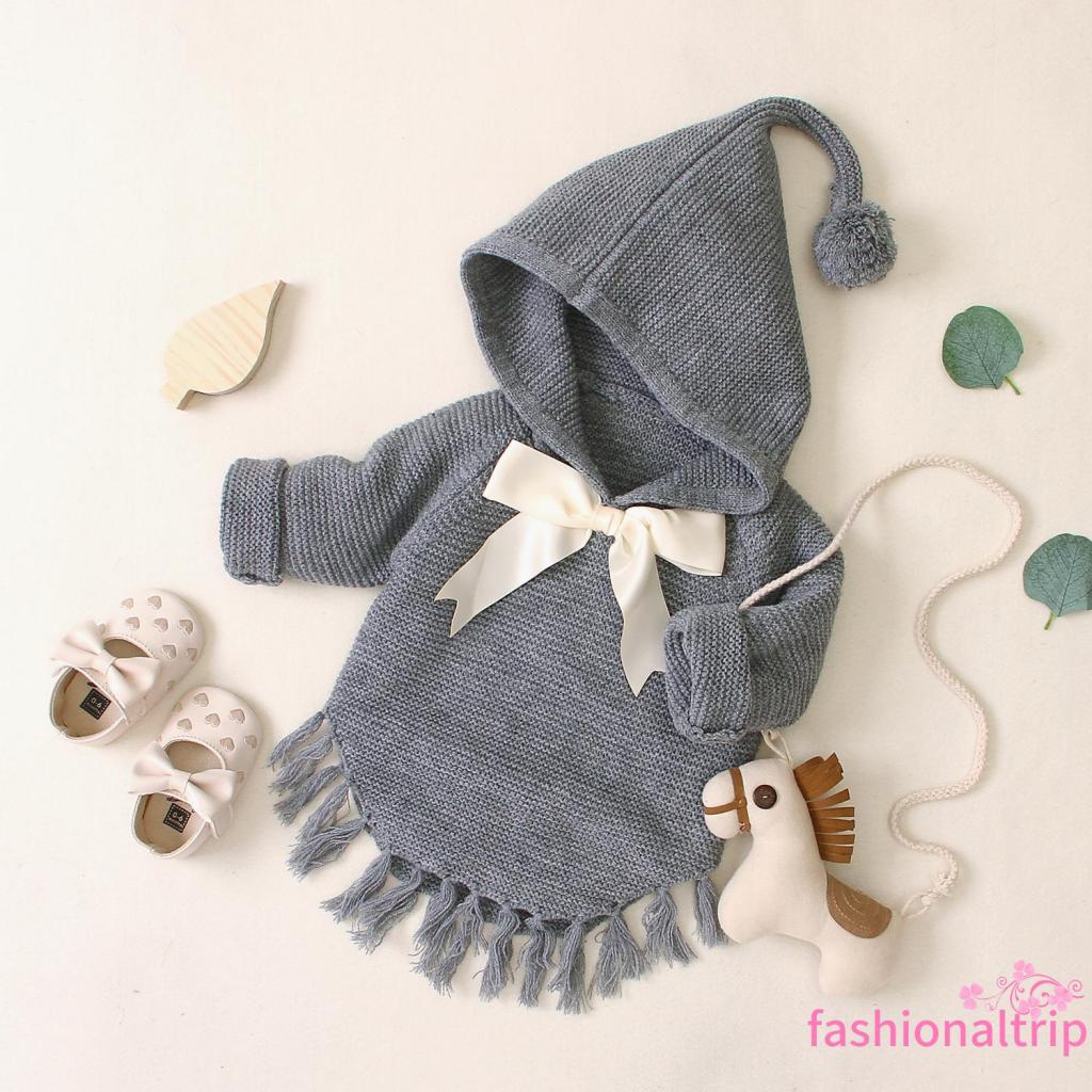 Áo choàng dệt kim tay dài đính nơ thời trang thu đông cho bé gái
 | BigBuy360 - bigbuy360.vn