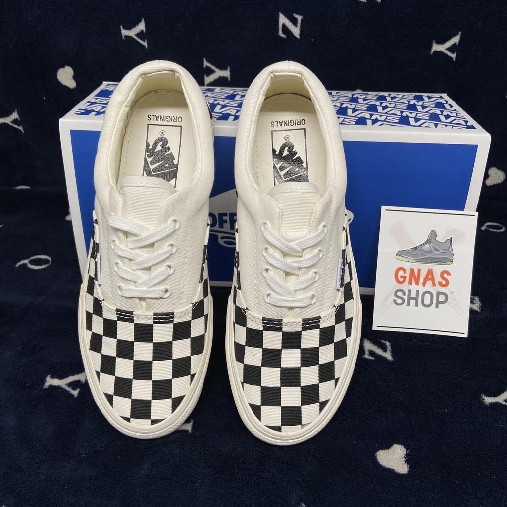 Giày thể thao nữ nam trắng đen đẹp - họa tiết caro