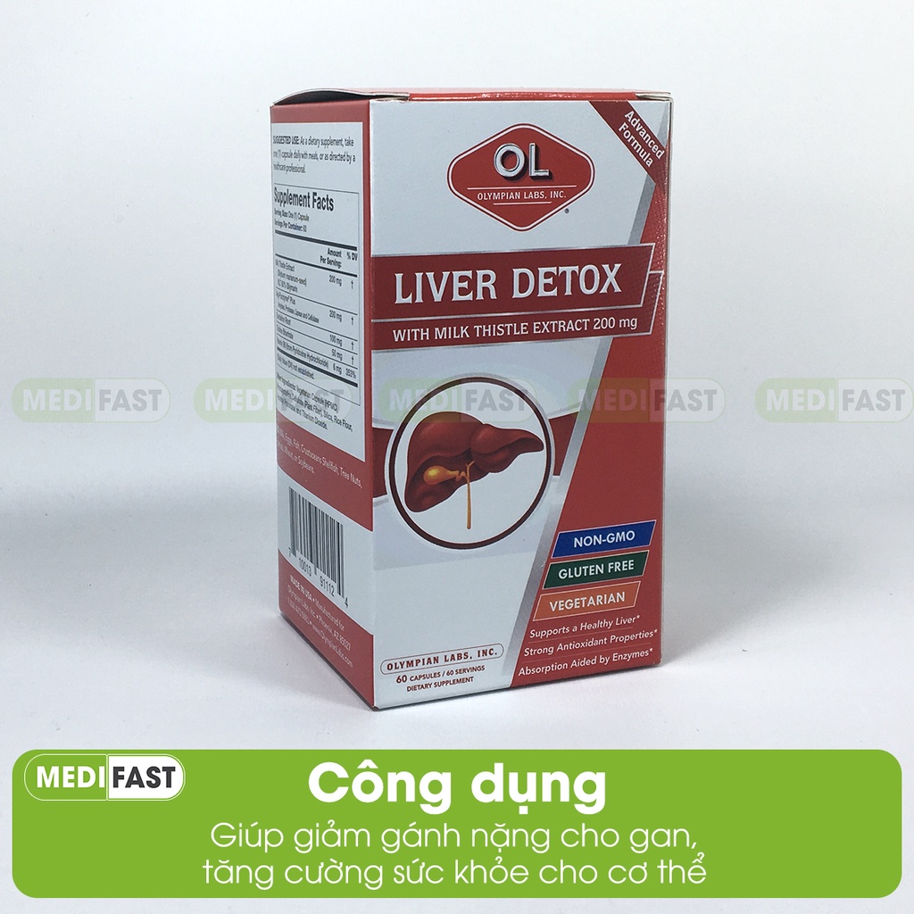 Bổ gan giải độc gan Liver Detox Hộp 60v của Olympian Labs từ Silymarin cây kế sữa, vitamin B6 và bồ công anh