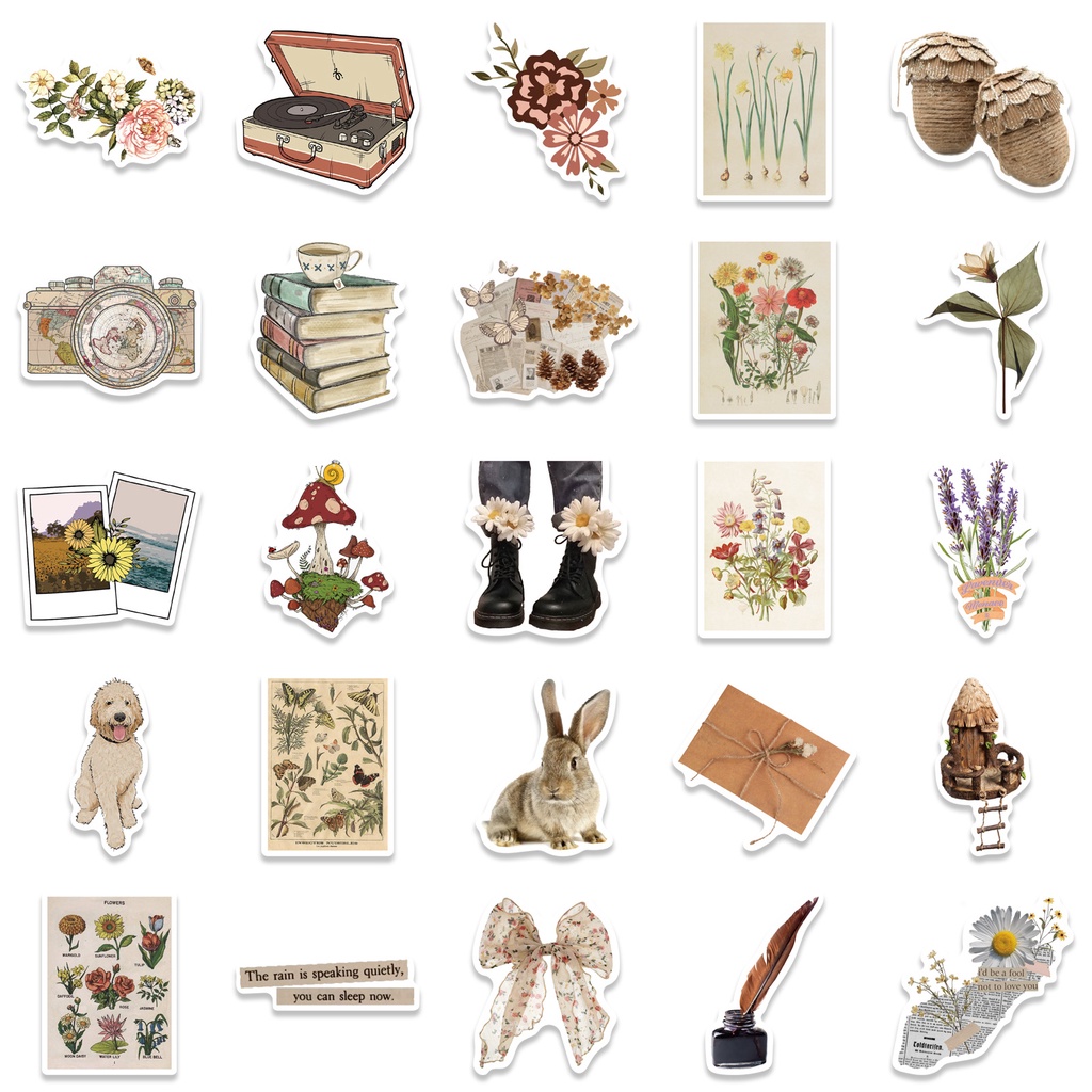 Sticker vintage dán laptop chống nước, hình dán mũ bảo hiểm, điện thoại, vali sét 50 miếng
