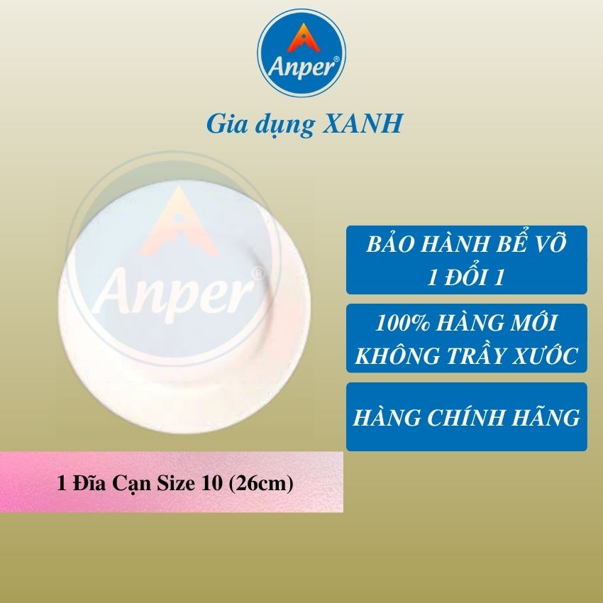Đĩa dĩa sứ trắng ANPER 15 20 25 31 cm nhật hàn plate sâu lòng an toàn sang trọng