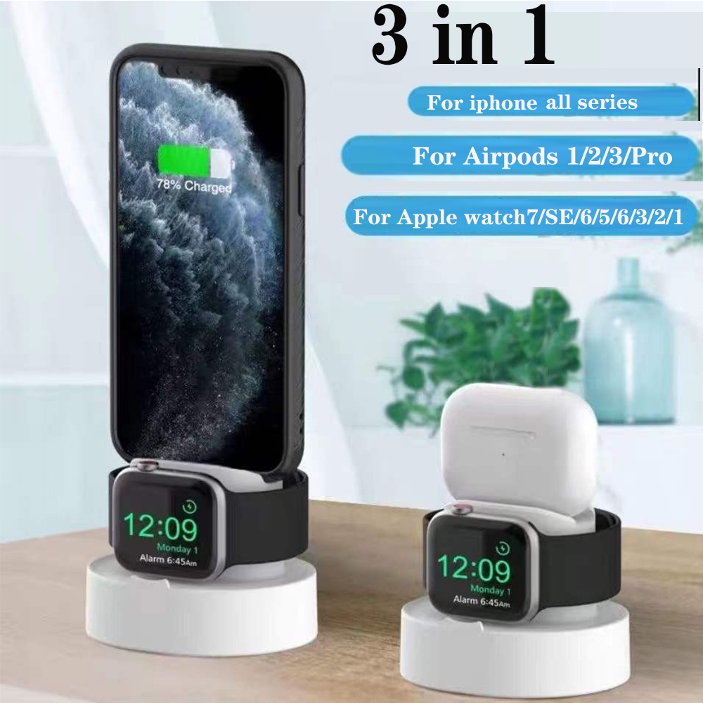 Đế Sạc Kiêm Giá Đỡ Đồng Hồ Apple iWatch Ban Đêm 2 Trong 1 Cho Earpods Pro
