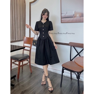 ĐẦM MIDI ĐÍNH NÚT CORSET NHÚNG