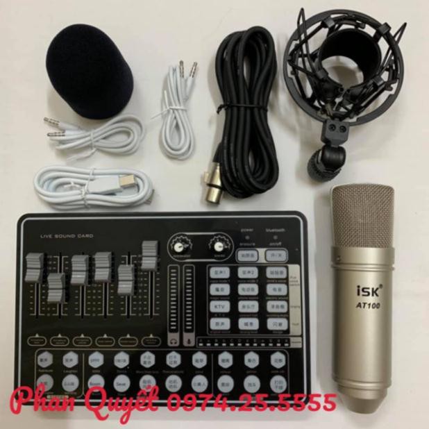 BỘ COMBO míc hát karaoke livestream online micro ISK AT100 CARD H9 BLUETOOTH THẾ HỆ MỚI 21 HIỆU ỨNG