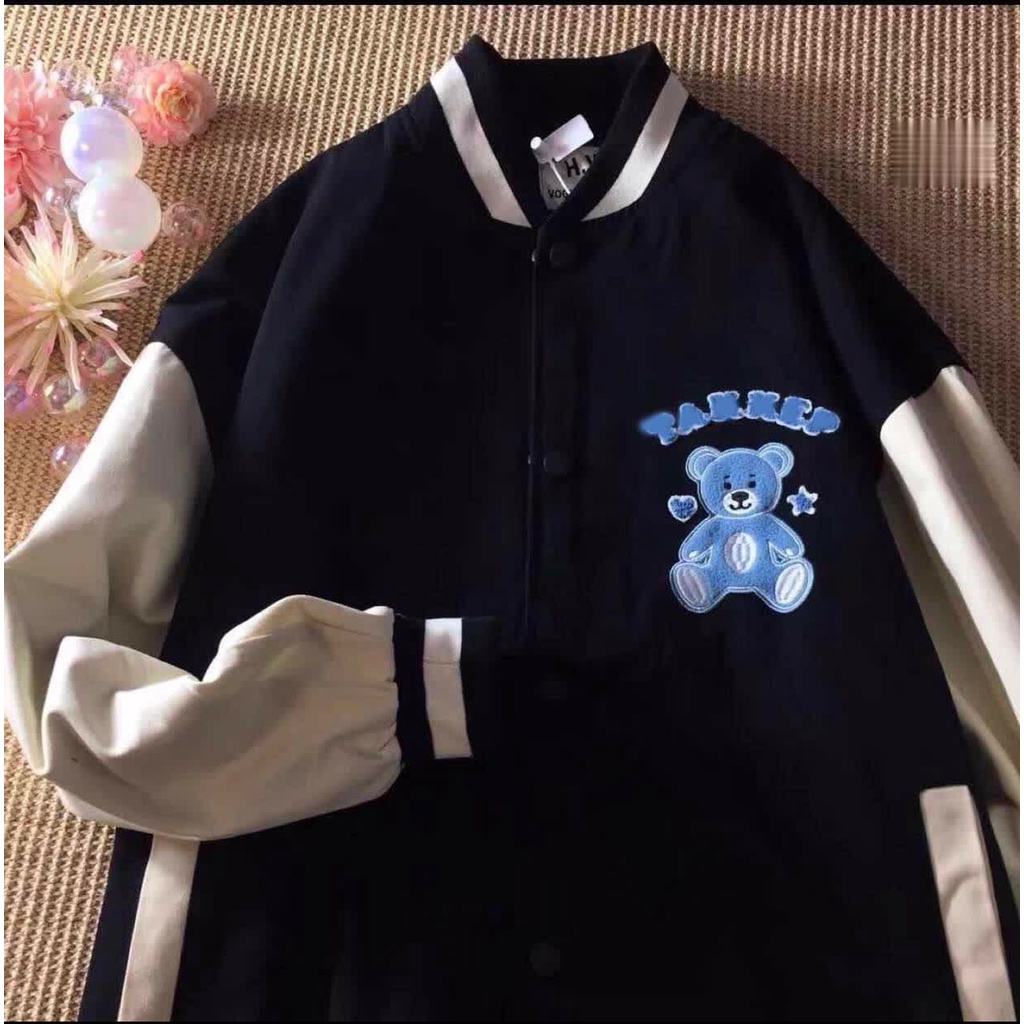 Áo KHOÁC BOMBER FORM RỘNG&lt;br&gt;BOMBER BÓNG CHÀY gấu xanh Takkep