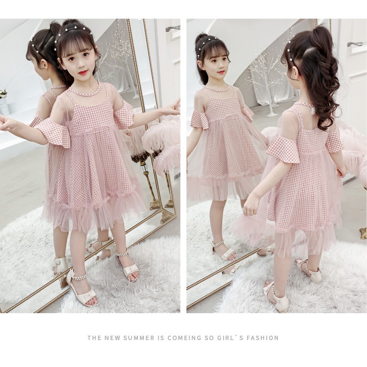 Váy lưới+ kẻ sọc 2 chi tiết dành cho bé gái 15-35kg VH60