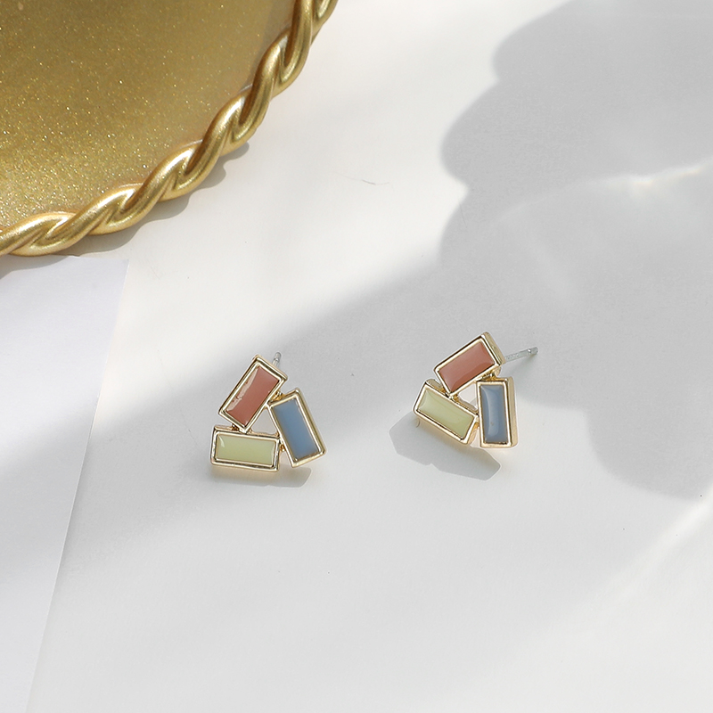 Korean Tremella Rivets Dongdaemun New Fashion Simple Candy Color Geometric Triangle Stud Earrings Ear Clip