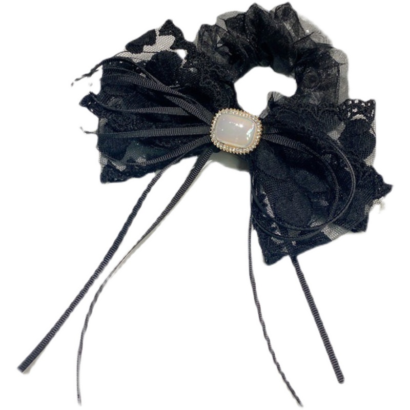 Băng Đô Cài Tóc Hình Nơ Phối Ren Đính Ngọc Trai Nhân Tạo Phong Cách Hàn Quốc Cho Nữ