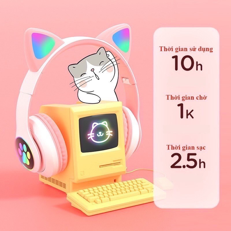 Tai Nghe Mèo Bluetooth Chụp Tai,Headphone Tai Mèo Dễ Thương Có Mic,Âm Bass Mạnh Mẽ Siêu Màu Sắc Đa Dạng Cute BH 12 Tháng | BigBuy360 - bigbuy360.vn