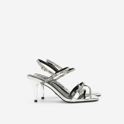 Vascara Giày Sandal Cao Gót Vân Da Rắn Metallic - Màu Bạc