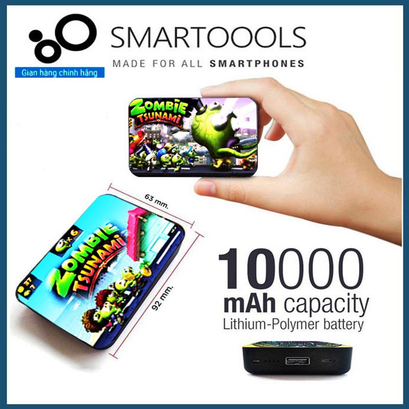 Pin Sạc Dự Phòng Độc Đáo Chính Hãng SmarToools 10000mAh Hình GAME ZOMBIE (Tặng Kèm Cáp)