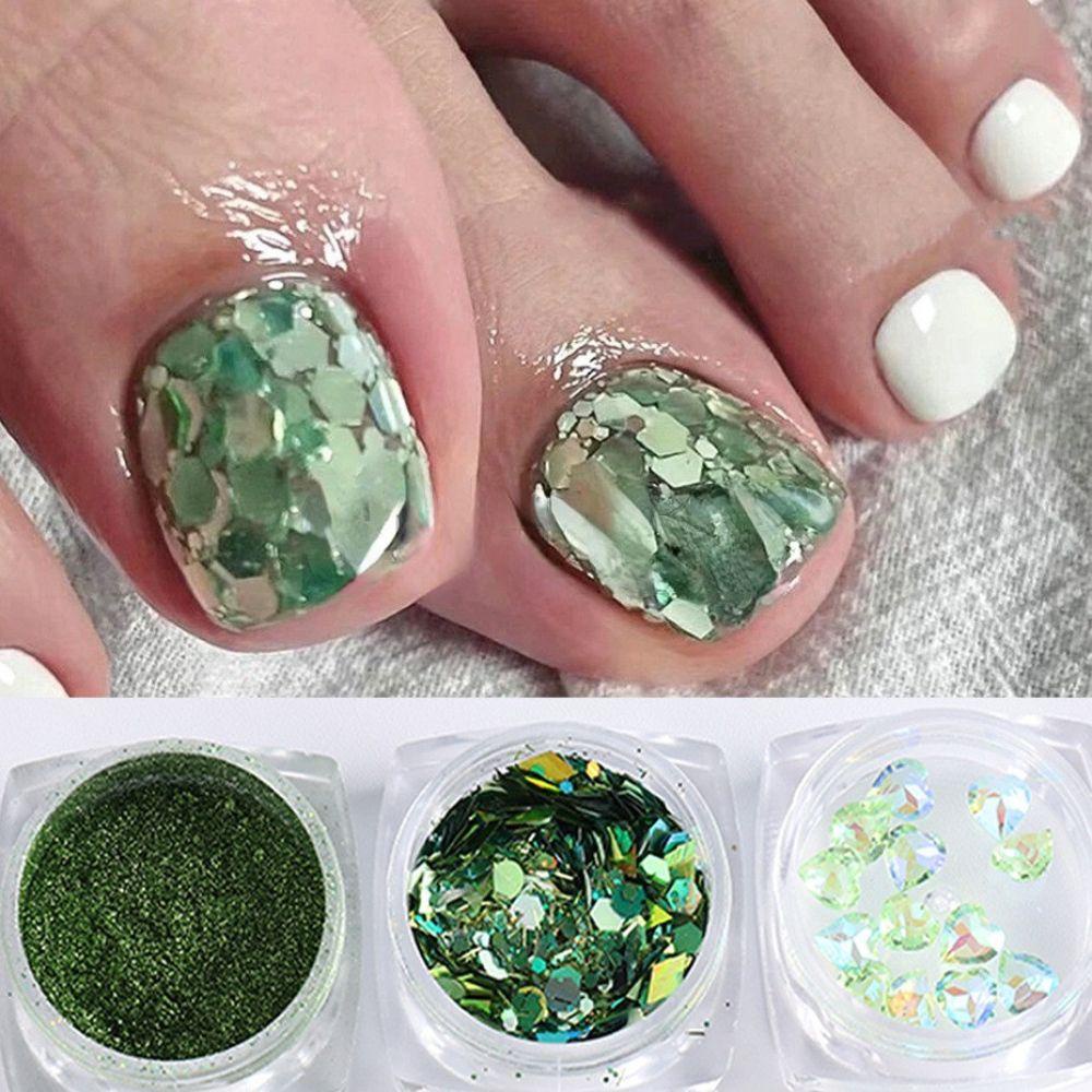 Hộp Sequin Lấp Lánh Màu Xanh Lá Dùng Trang Trí Móng Tay Nghệ Thuật