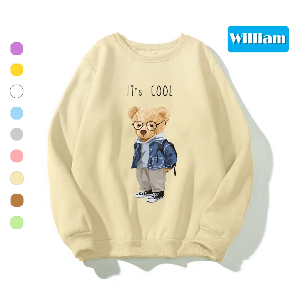 Áo sweater nam nữ in hình Gấu dễ thương chất nỉ dày dặn, hợp làm áo cặp William - DS175