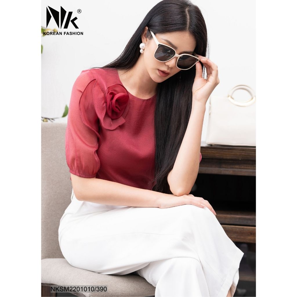 Áo Sơ Mi Nữ NK Fashion Thiết Kế Cổ Hoa Hồng Vải Hàn Cao Cấp Mềm Mịn Không Nhăn Nữ Tính NKSM2201010