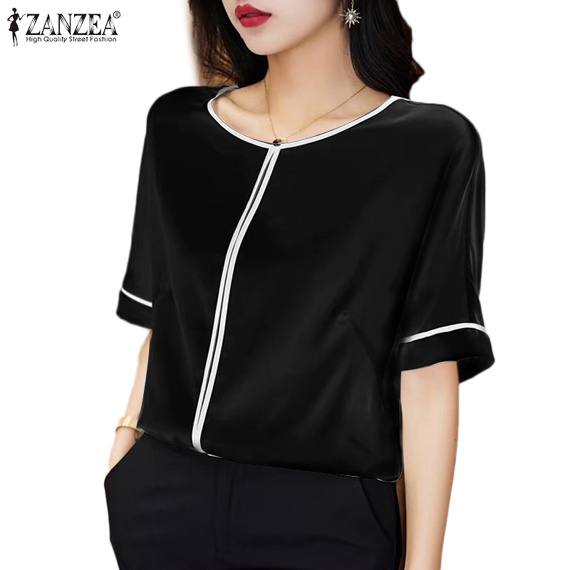 Áo thun ZANZEA cổ tròn màu trơn phong cách thời trang đường phố Pháp cho nữ