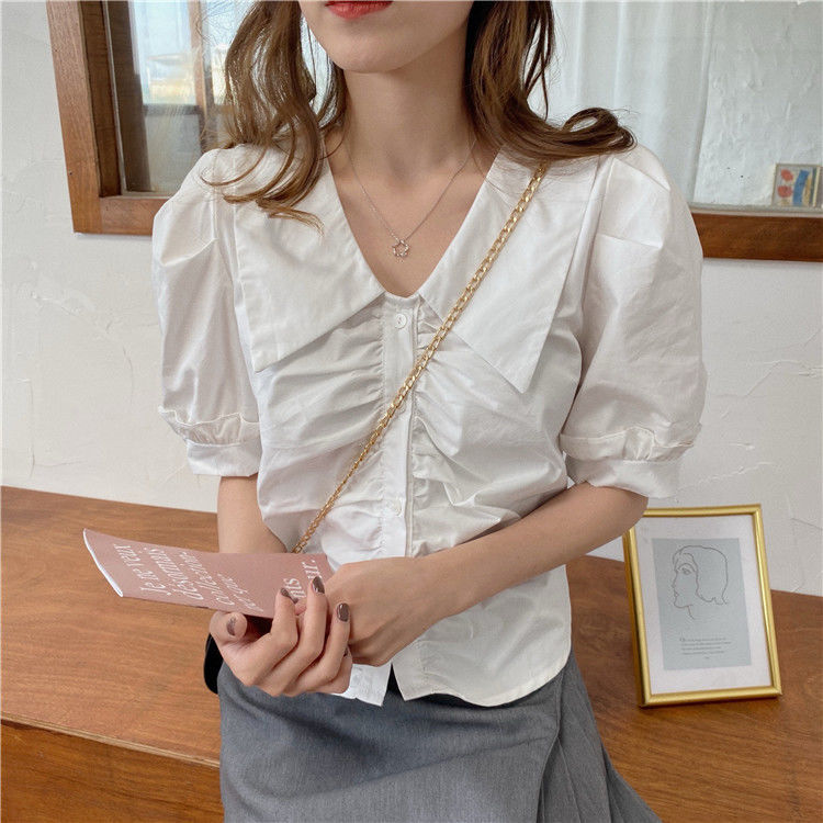 Áo Sơ Mi Trắng Tay Ngắn Dáng Rộng Thời Trang Cho Nữ