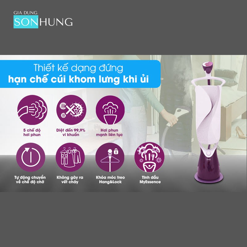 BÀN LÀ CÂY HƠI NƯỚC PHILIPS GC558 CÔNG SUẤT 2000W KÈM THÊM CẦU ỦI