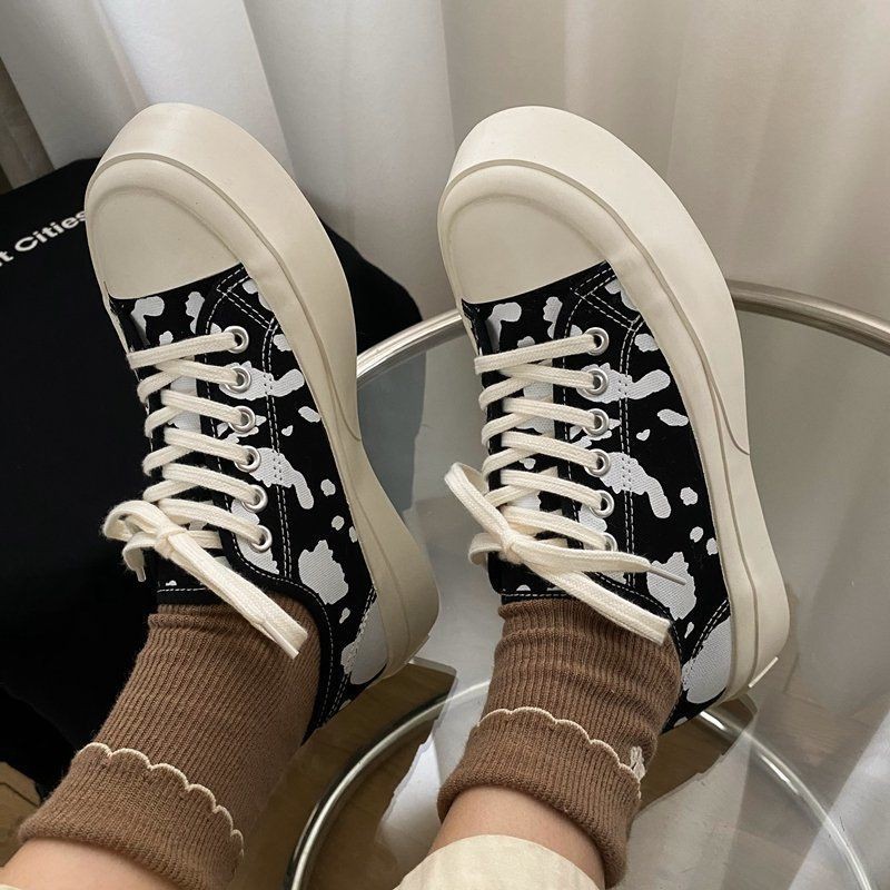 Giày ulzzang họa tiết bò sữa cổ cao đế cao 4p
