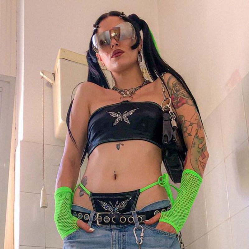 Áo Tank Top Nữ Cổ Yếm Đính Đá Hình Bướm Gợi Cảm