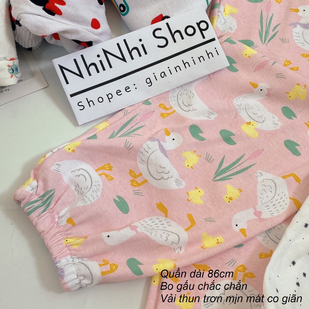 Quần thun dáng dài hoạ tiết cạp chun bo gấu, Quần mặc nhà vải cotton QS0899 - NhiNhi Shop